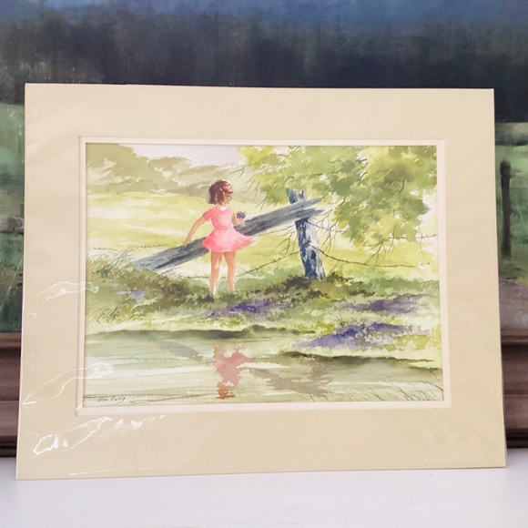 Original Watercolor Painting Little Girl W/Flowers Artist Signed Matted Sealed - Picture 8 of 10